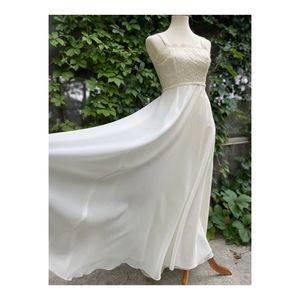 Vintage 70s Ivory Maxi Gown Lace Chiffon Sleeveless Formal Romantic Cottagecore